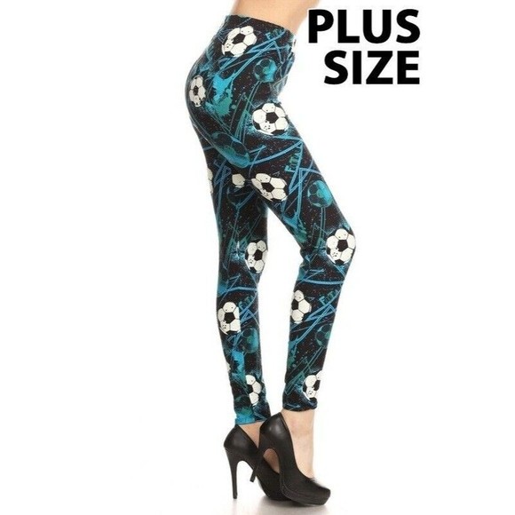 Plus Size Women's Plus Size High Waisted Leggings In A Soccer Ball(Football) - Picture 1 of 8